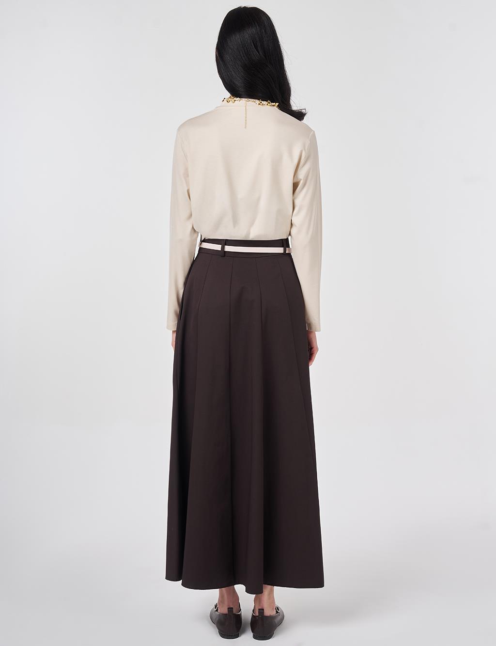 High-Waisted Skirt with Belt Detail Dark Brown