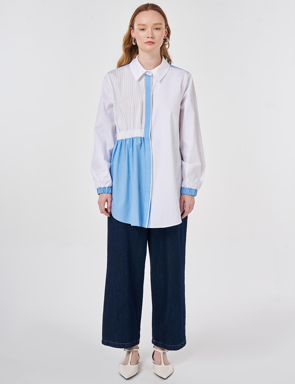 Color Blocked Cotton Tunic Optic White