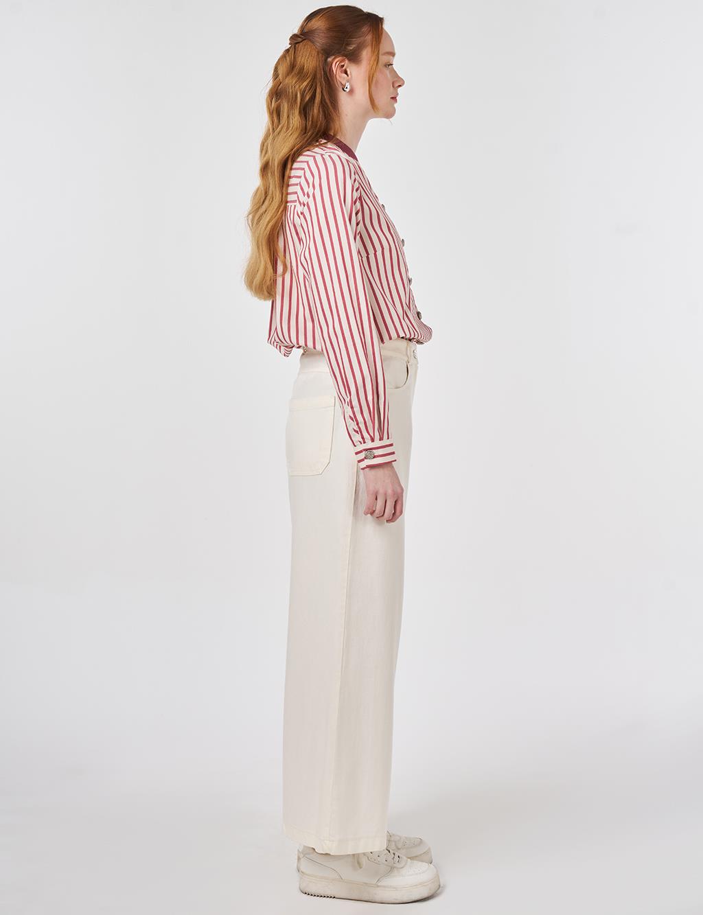 Wide Leg Non Denim Pants Ecru