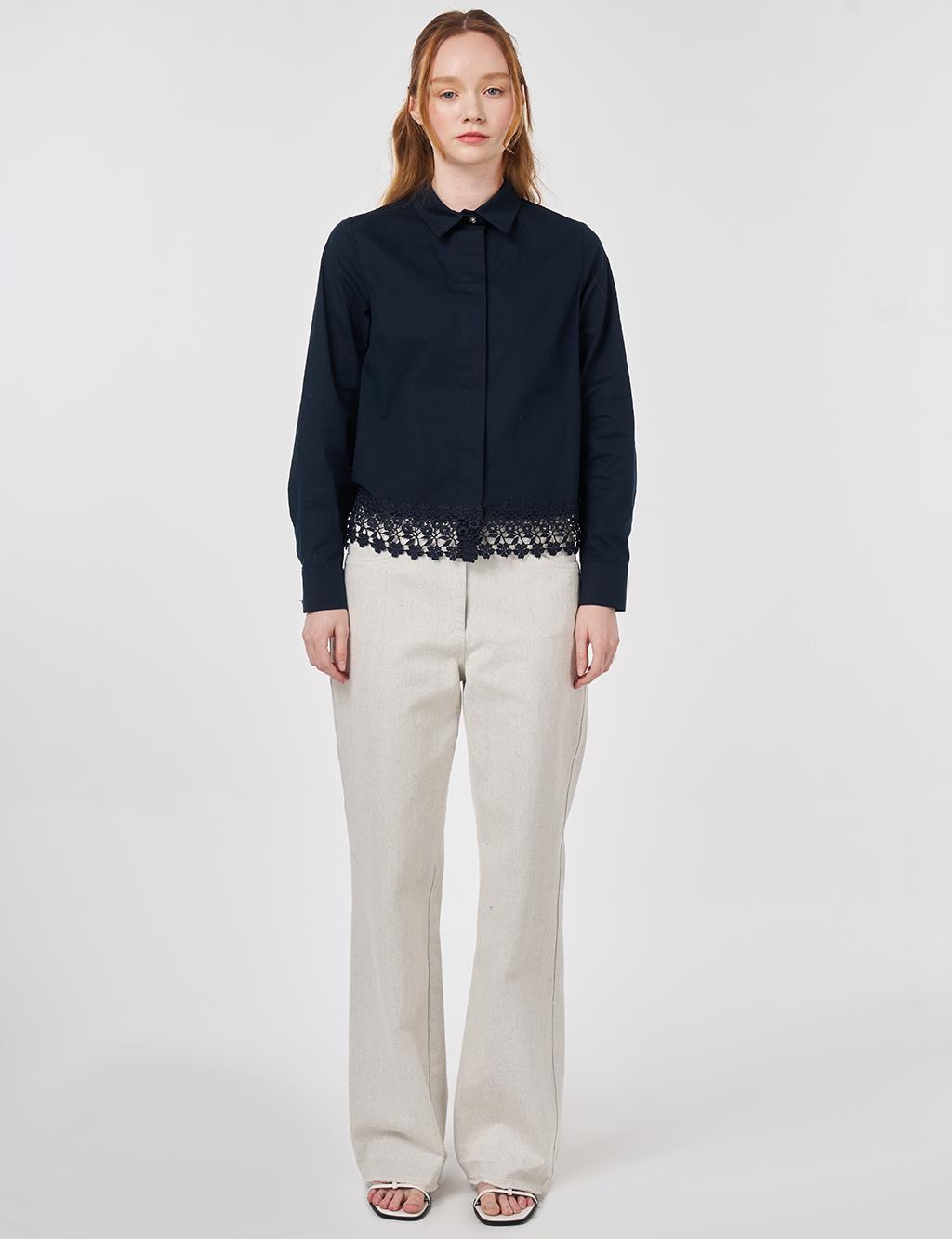 Lace Trimmed Cotton Tunic Dark Navy