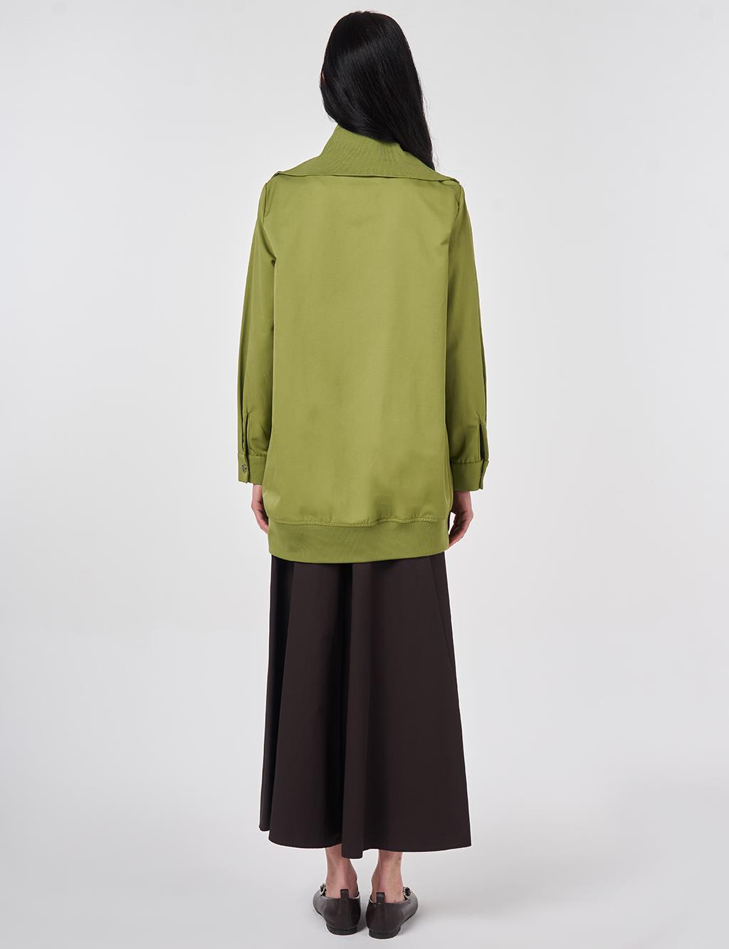 Wide Neck Hotfix Print Jacket Matcha Green