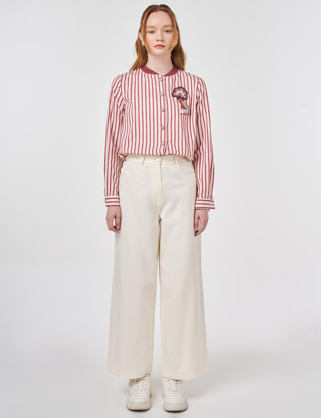 Wide Leg Non Denim Pants Ecru