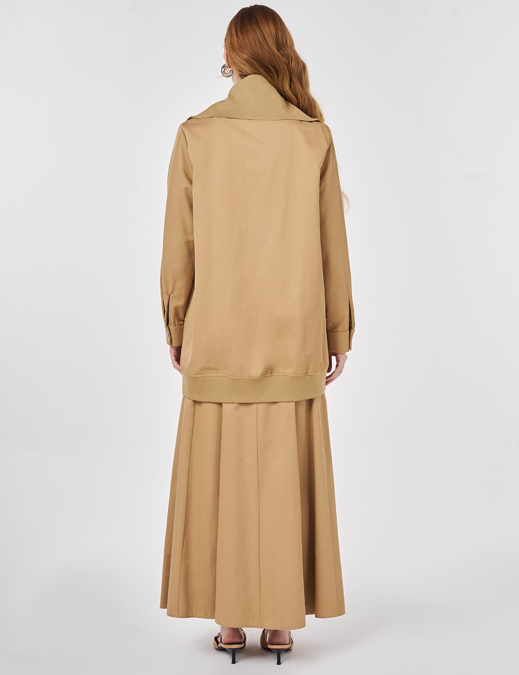 Wide Neck Hotfix Print Jacket Beige