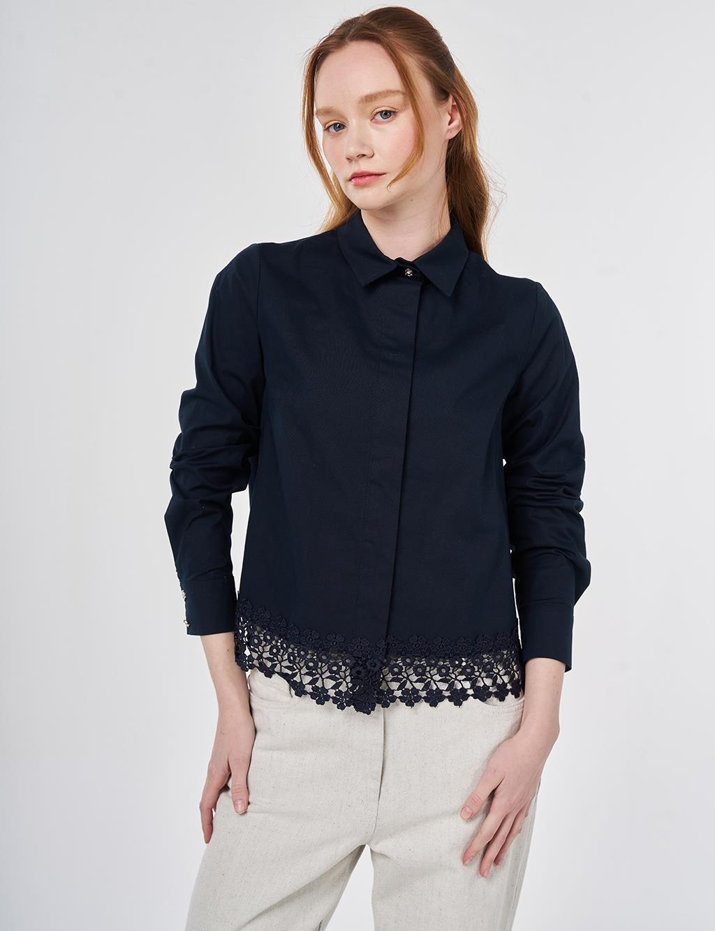 Lace Trimmed Cotton Tunic Dark Navy