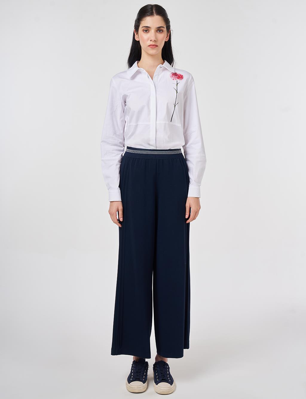 Elastic Waist Relaxed Fit Pants Dark Navy 