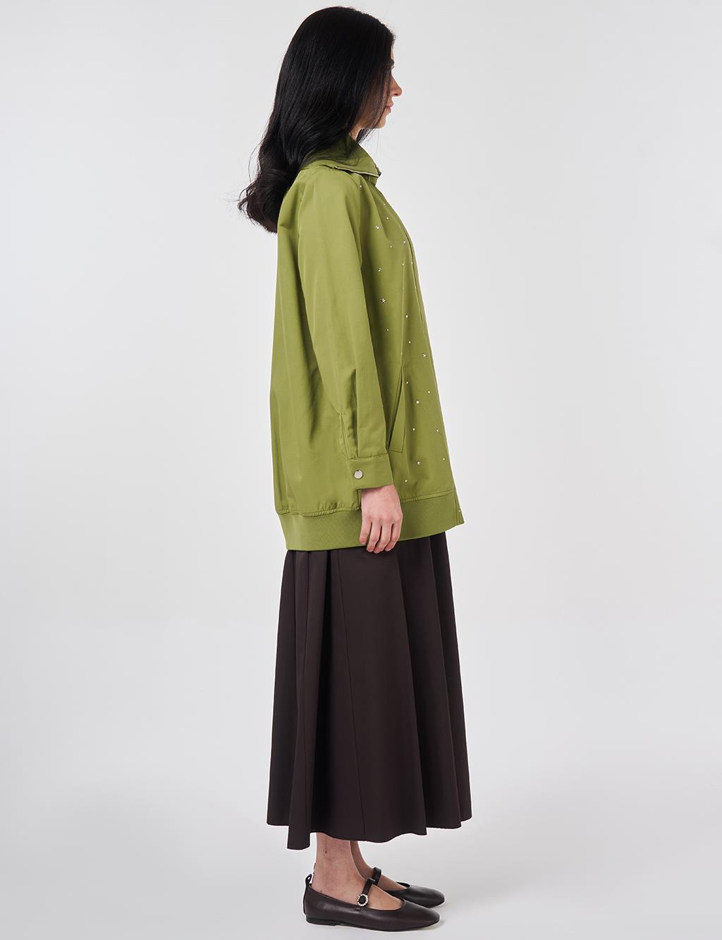 Wide Neck Hotfix Print Jacket Matcha Green