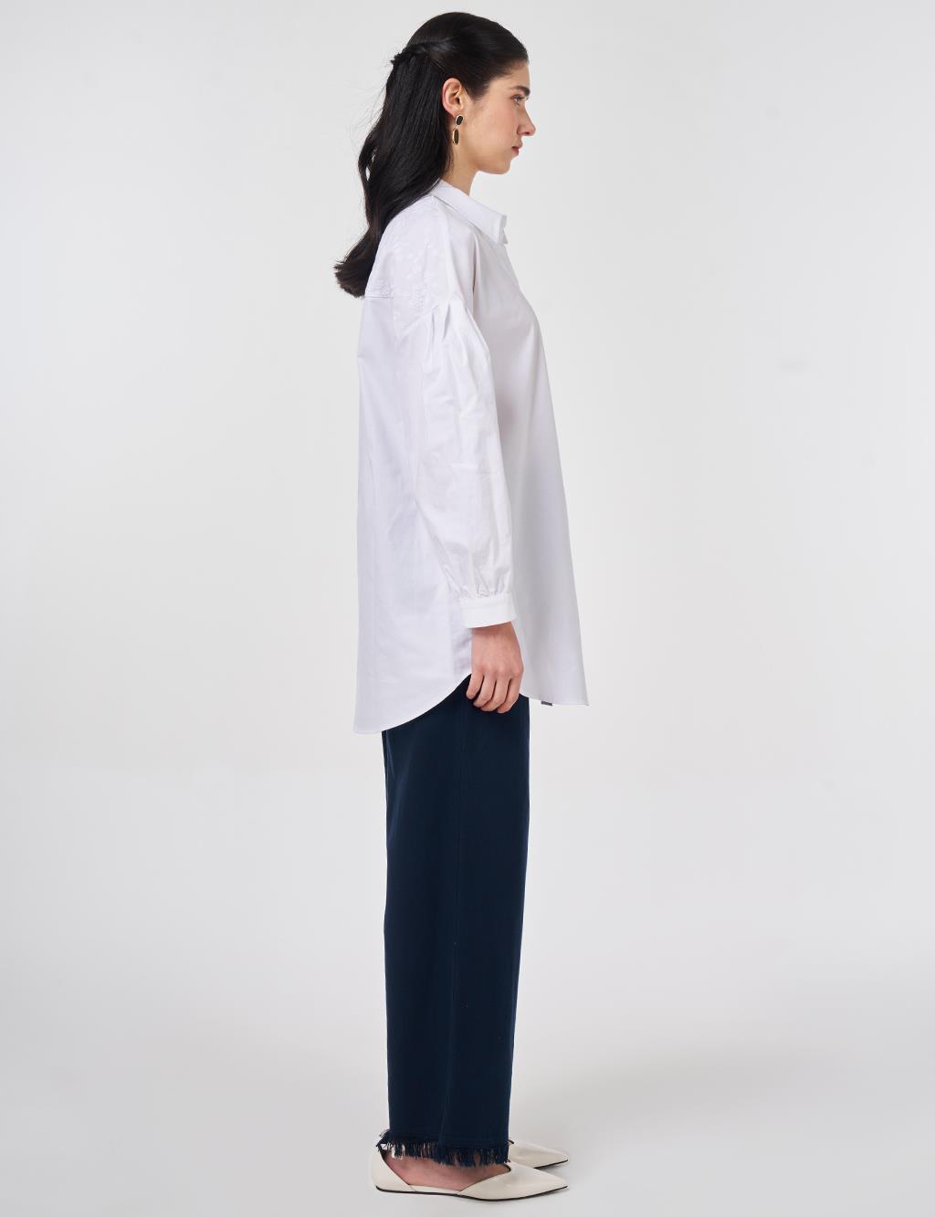 Floral Embroidered Cotton Tunic Optical White