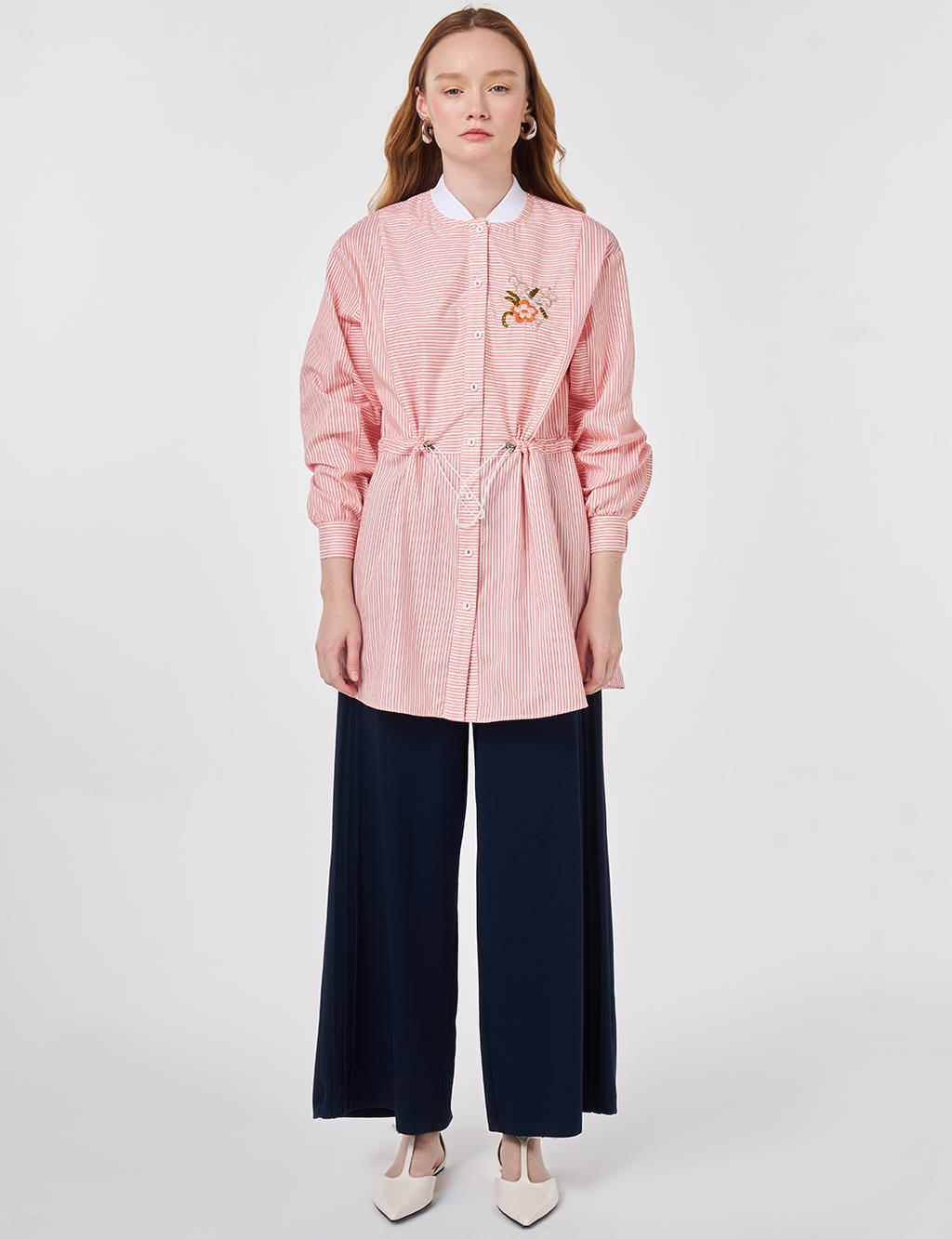 Bel Büzgülü Pamuklu Tunik Mercan