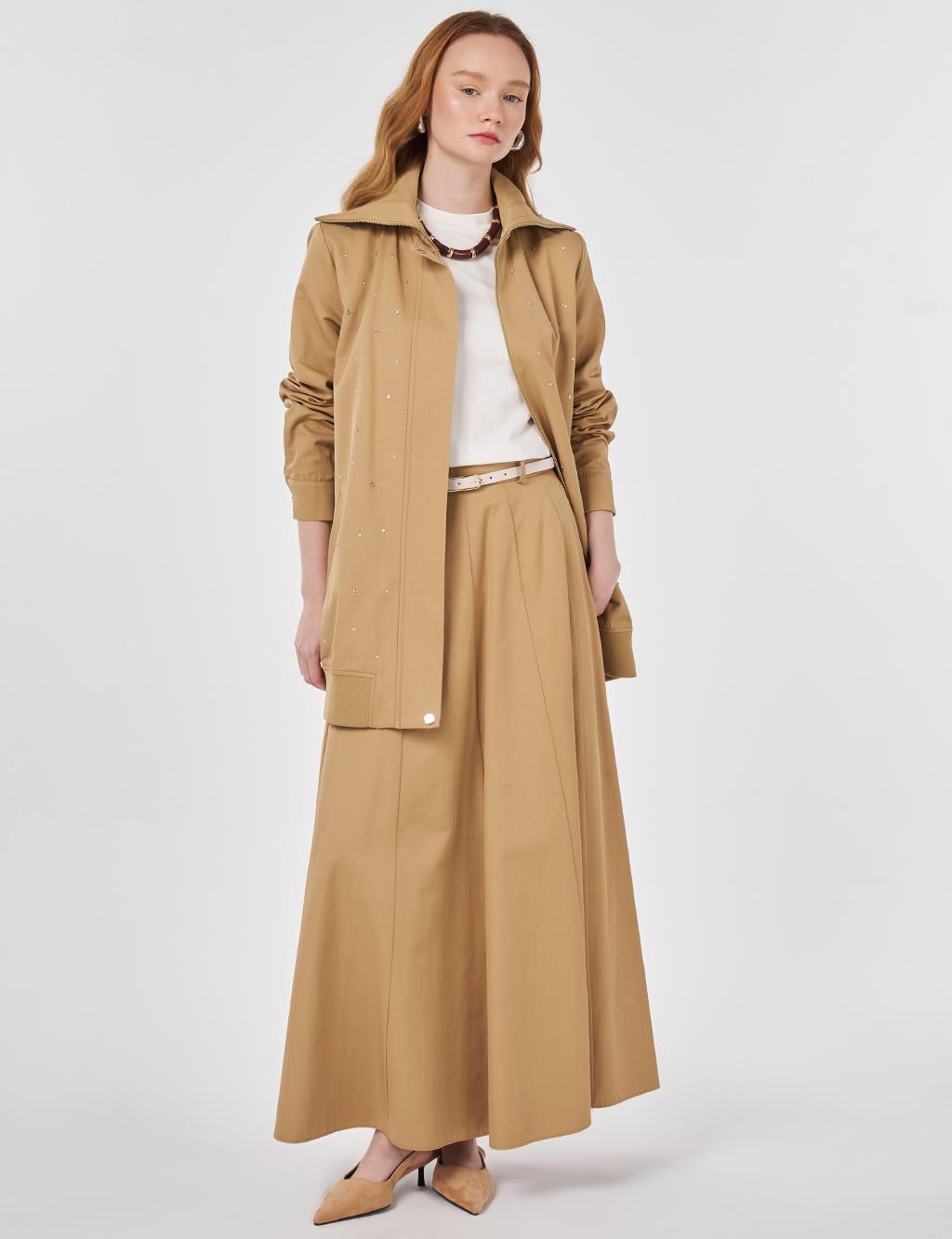 Wide Neck Hotfix Print Jacket Beige