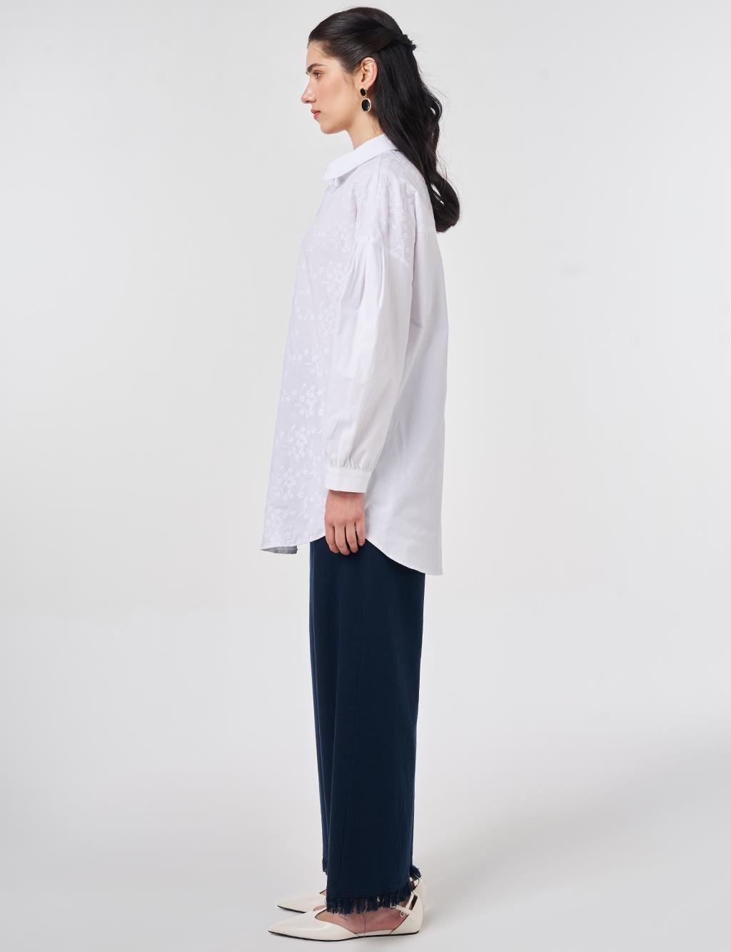 Floral Embroidered Cotton Tunic Optical White