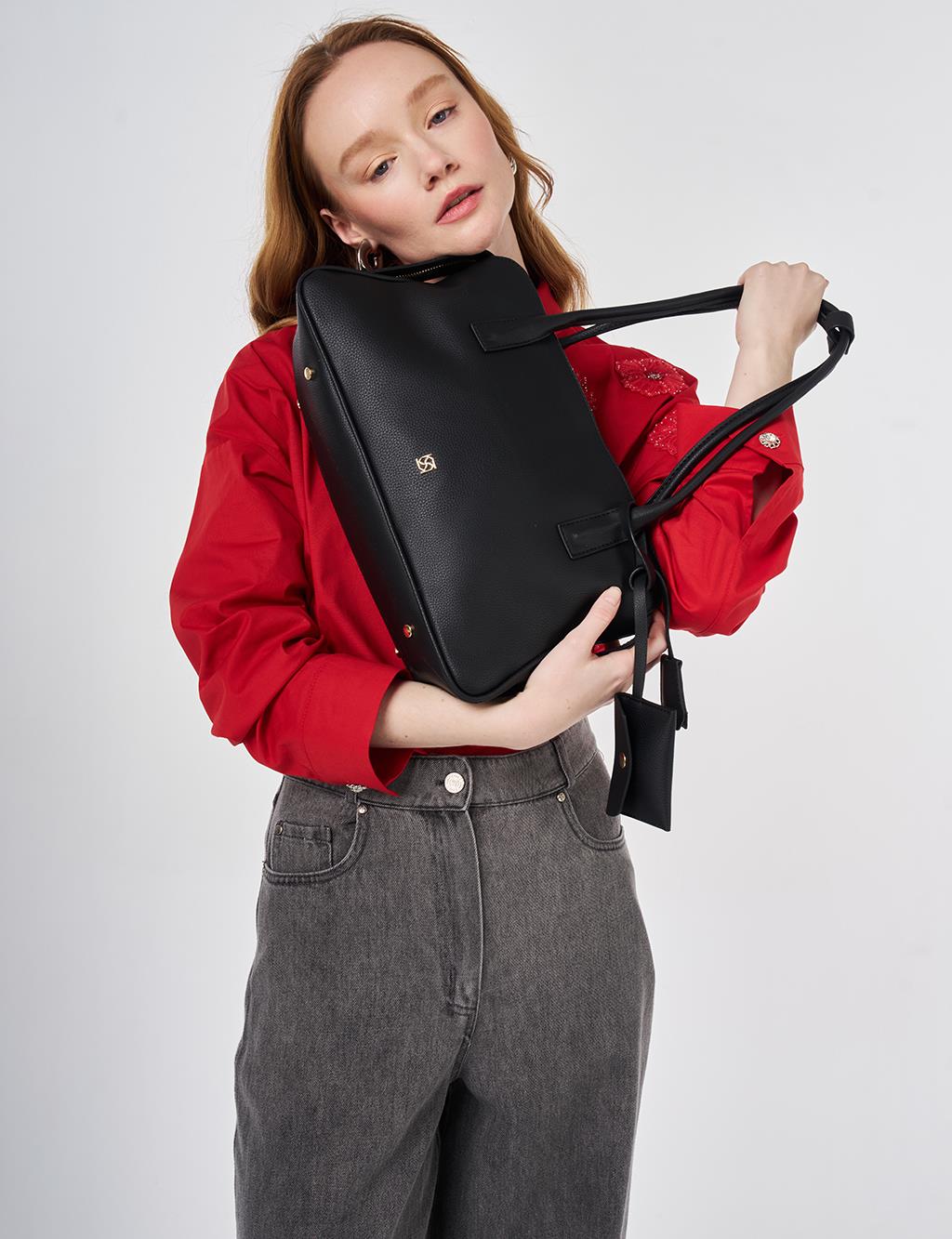 Faux Leather Shoulder Bag Black