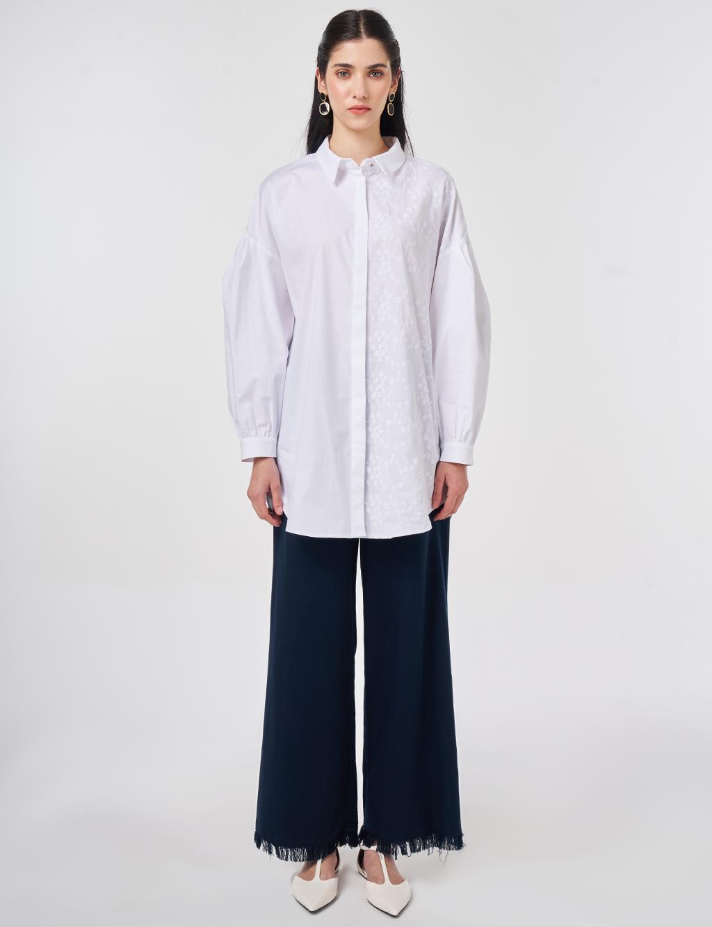 Floral Embroidered Cotton Tunic Optical White