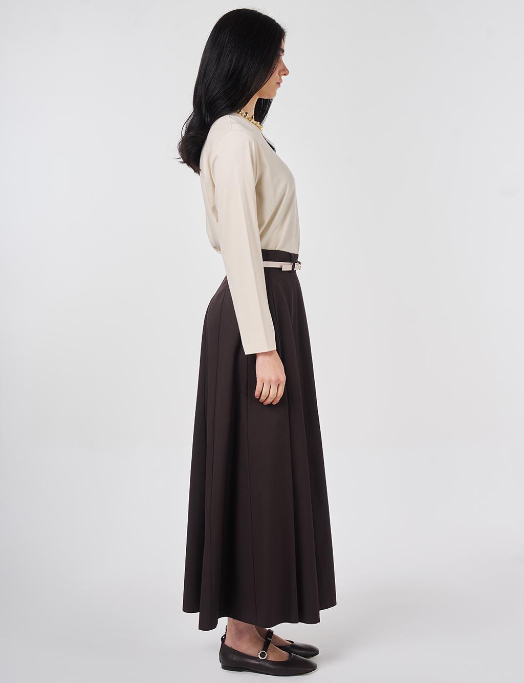 High-Waisted Skirt with Belt Detail Dark Brown