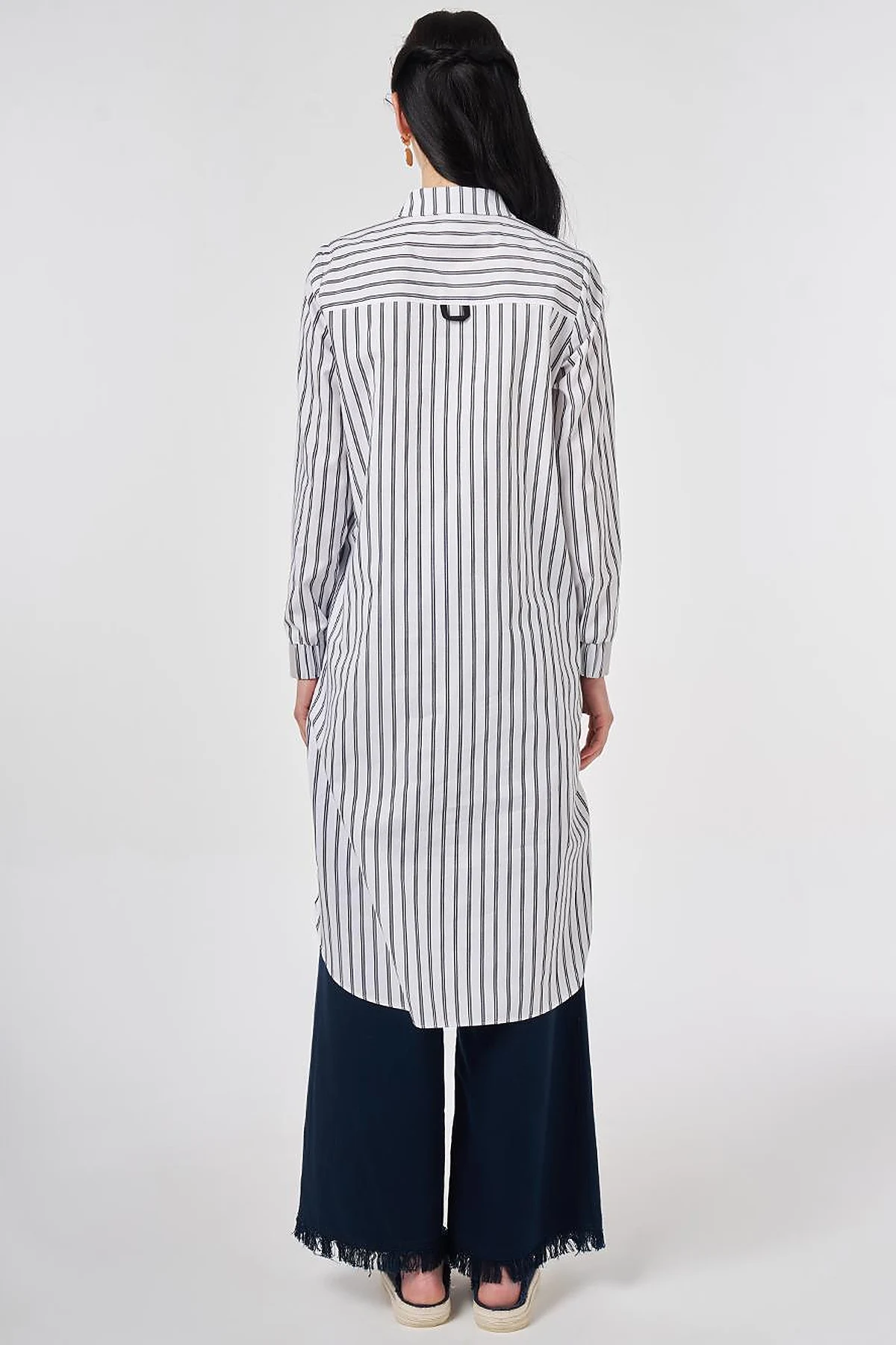 Striped Cotton Long Tunic Black
