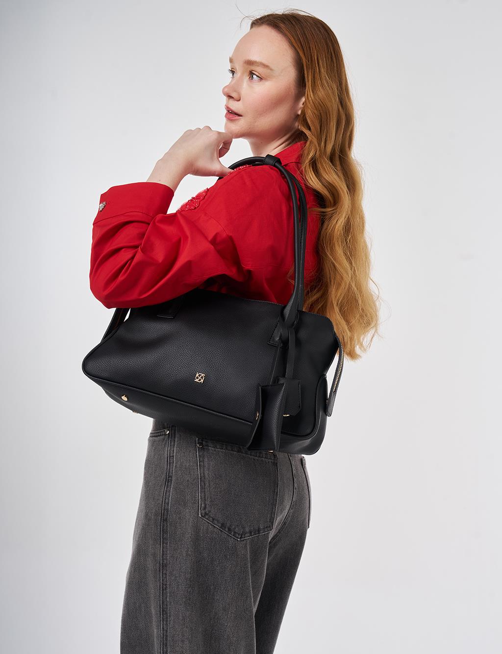 Faux Leather Shoulder Bag Black