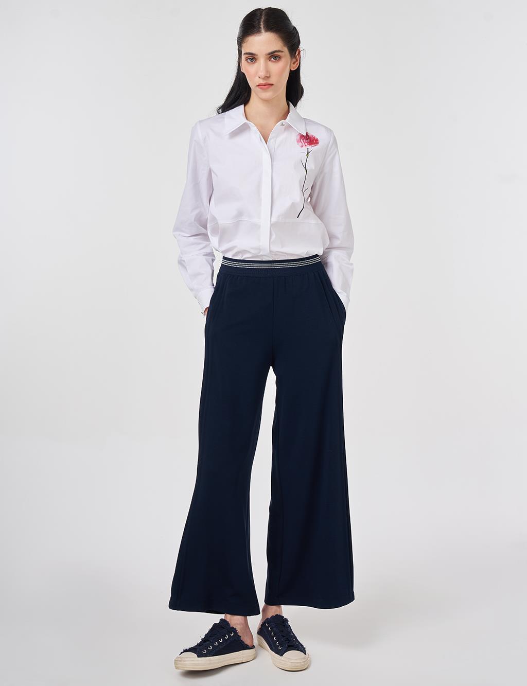 Elastic Waist Relaxed Fit Pants Dark Navy 