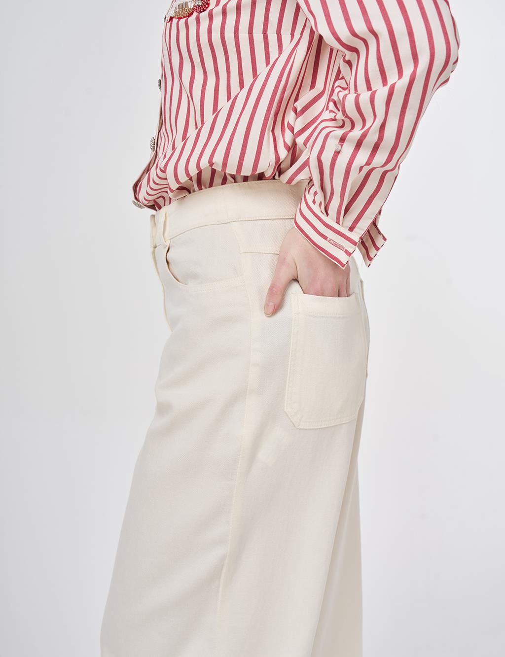 Wide Leg Non Denim Pants Ecru