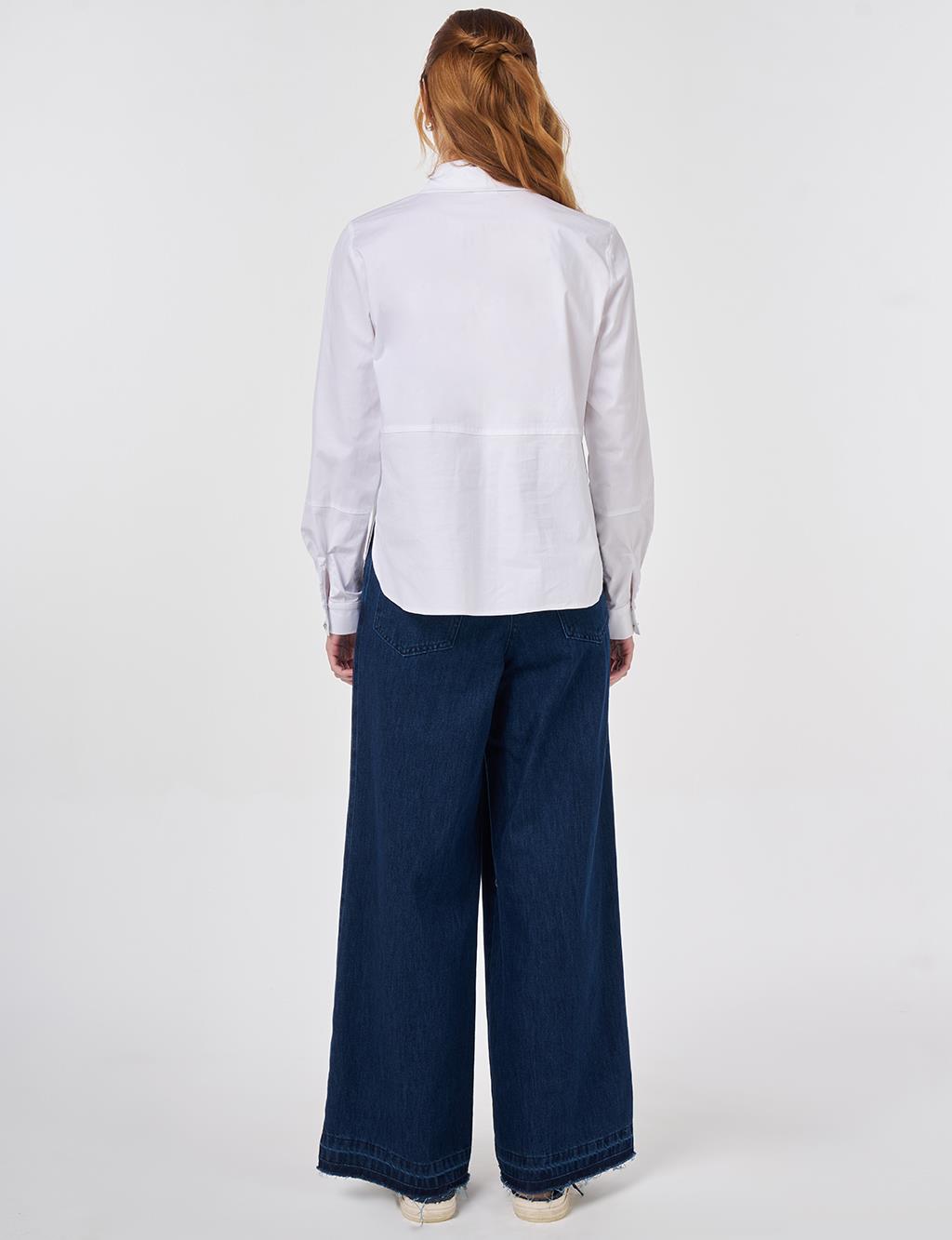 Floral Print Detail Cotton Blouse Optical White 