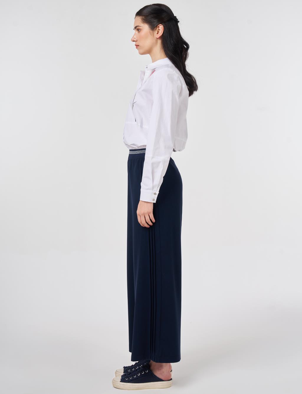Elastic Waist Relaxed Fit Pants Dark Navy 