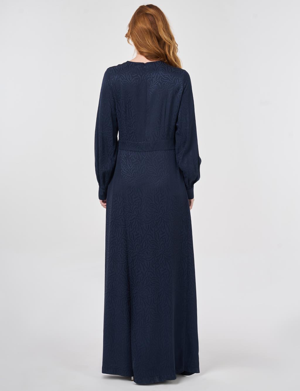 Buckle Detailed Jacquard Viscose Jumpsuit Dark Navy