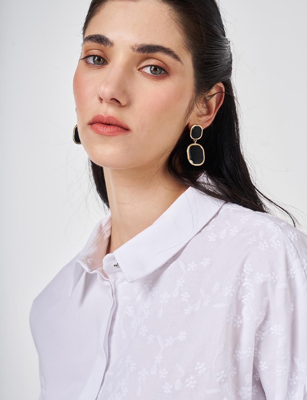 Floral Embroidered Cotton Tunic Optical White