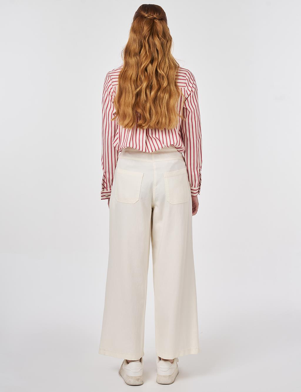 Wide Leg Non Denim Pants Ecru