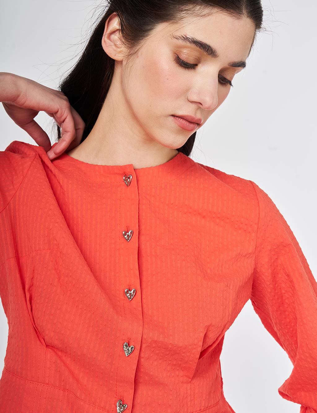 100% Cotton Pleated Detail Blouse Coral