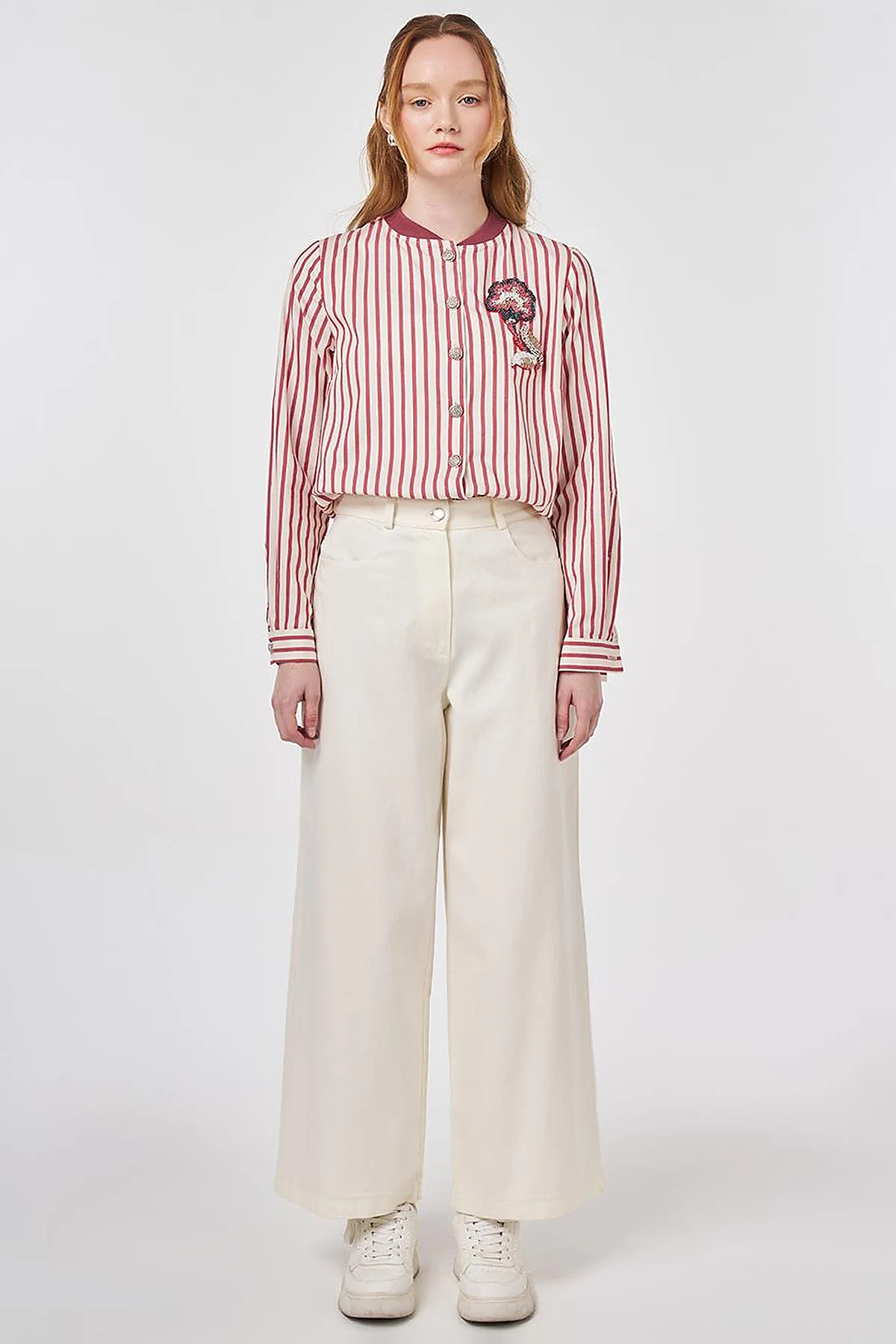 Wide Leg Non Denim Pants Ecru