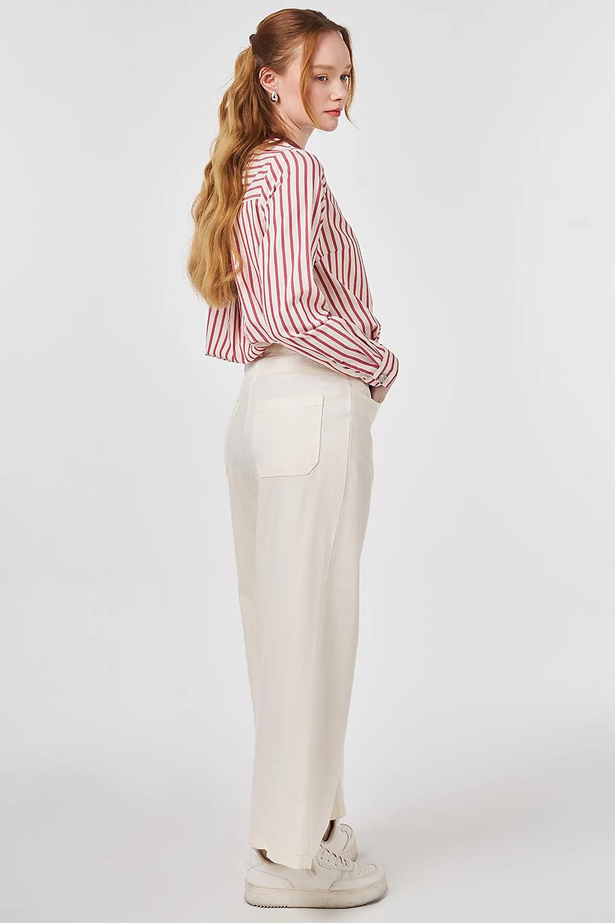 Wide Leg Non Denim Pants Ecru