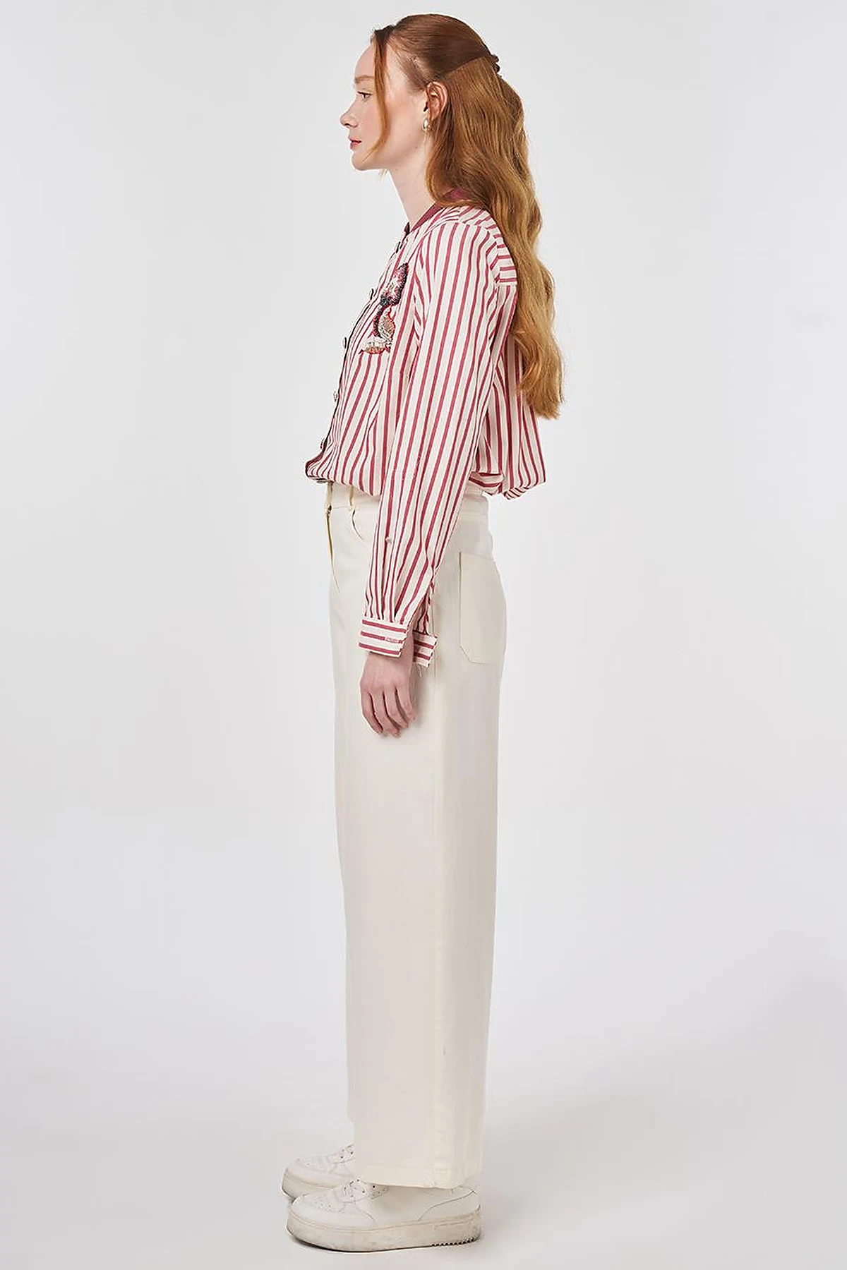 Wide Leg Non Denim Pants Ecru