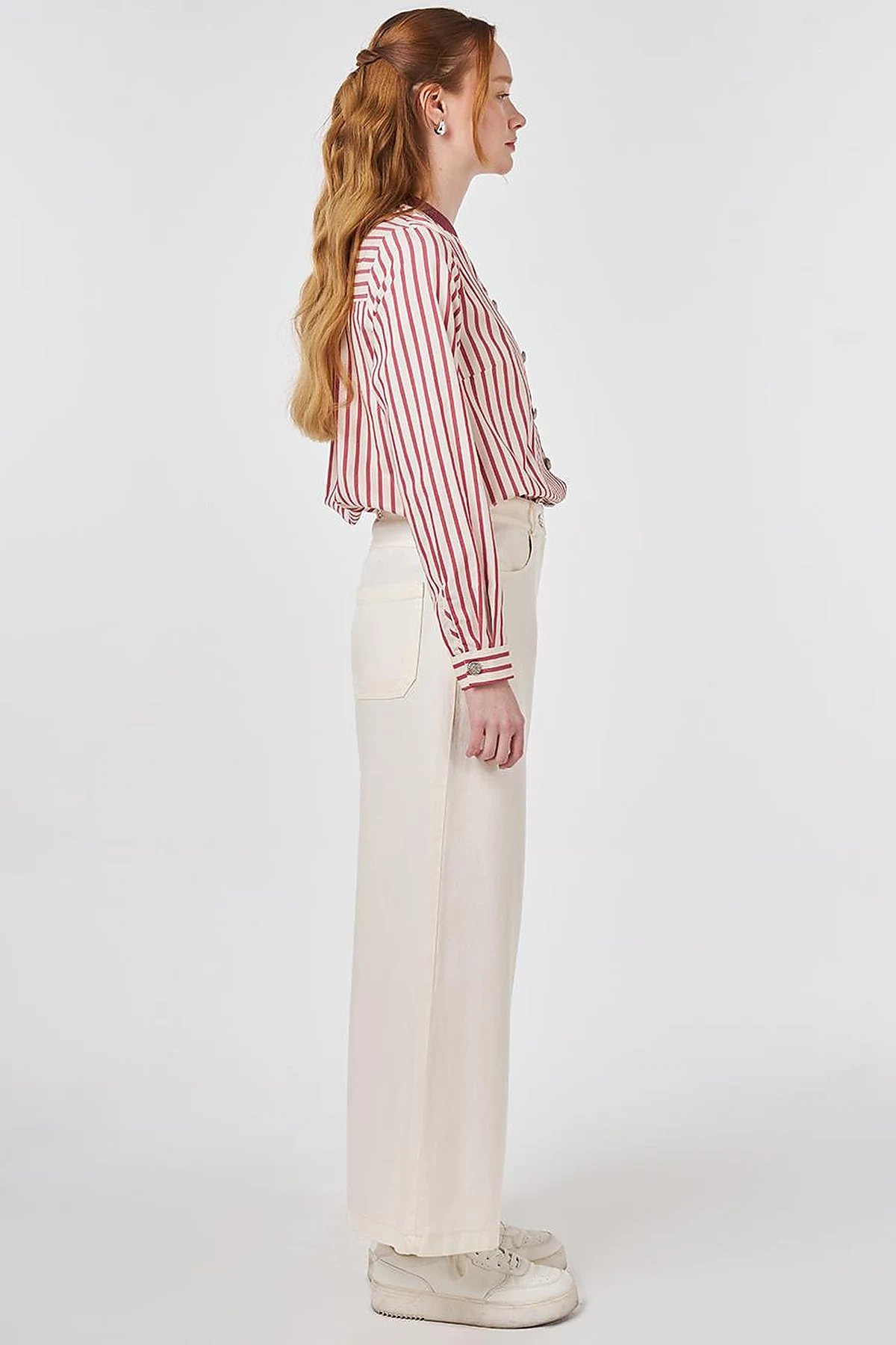 Wide Leg Non Denim Pants Ecru