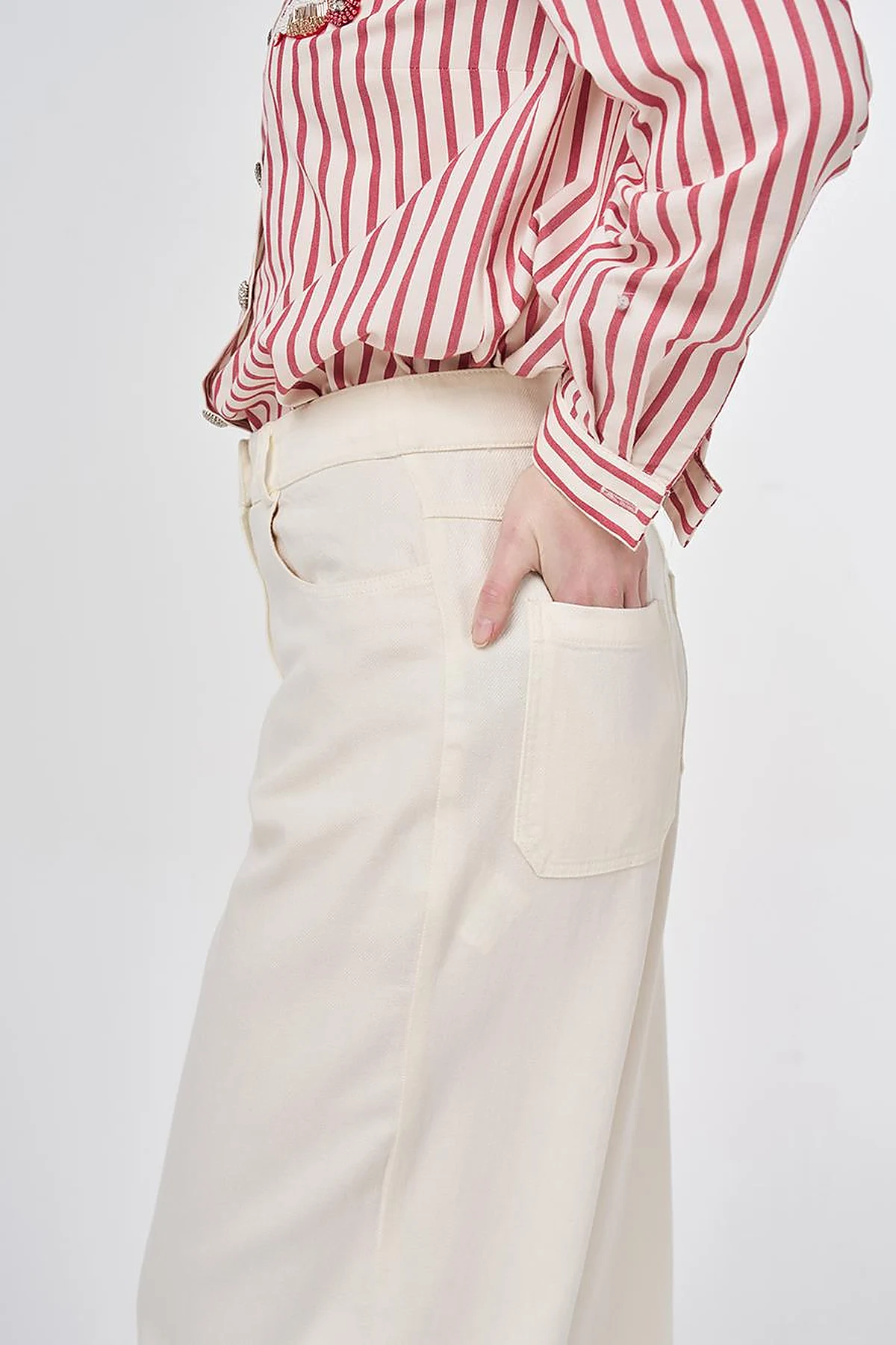 Wide Leg Non Denim Pants Ecru