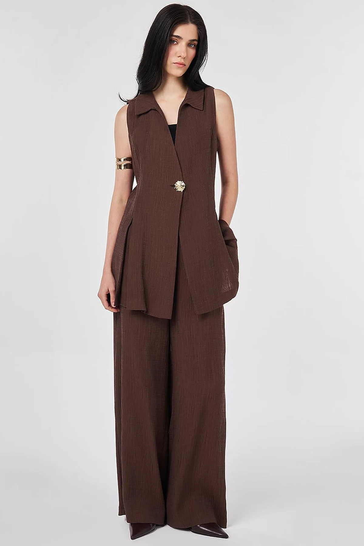 Chocolate Lyocell Viscose Vest Suit