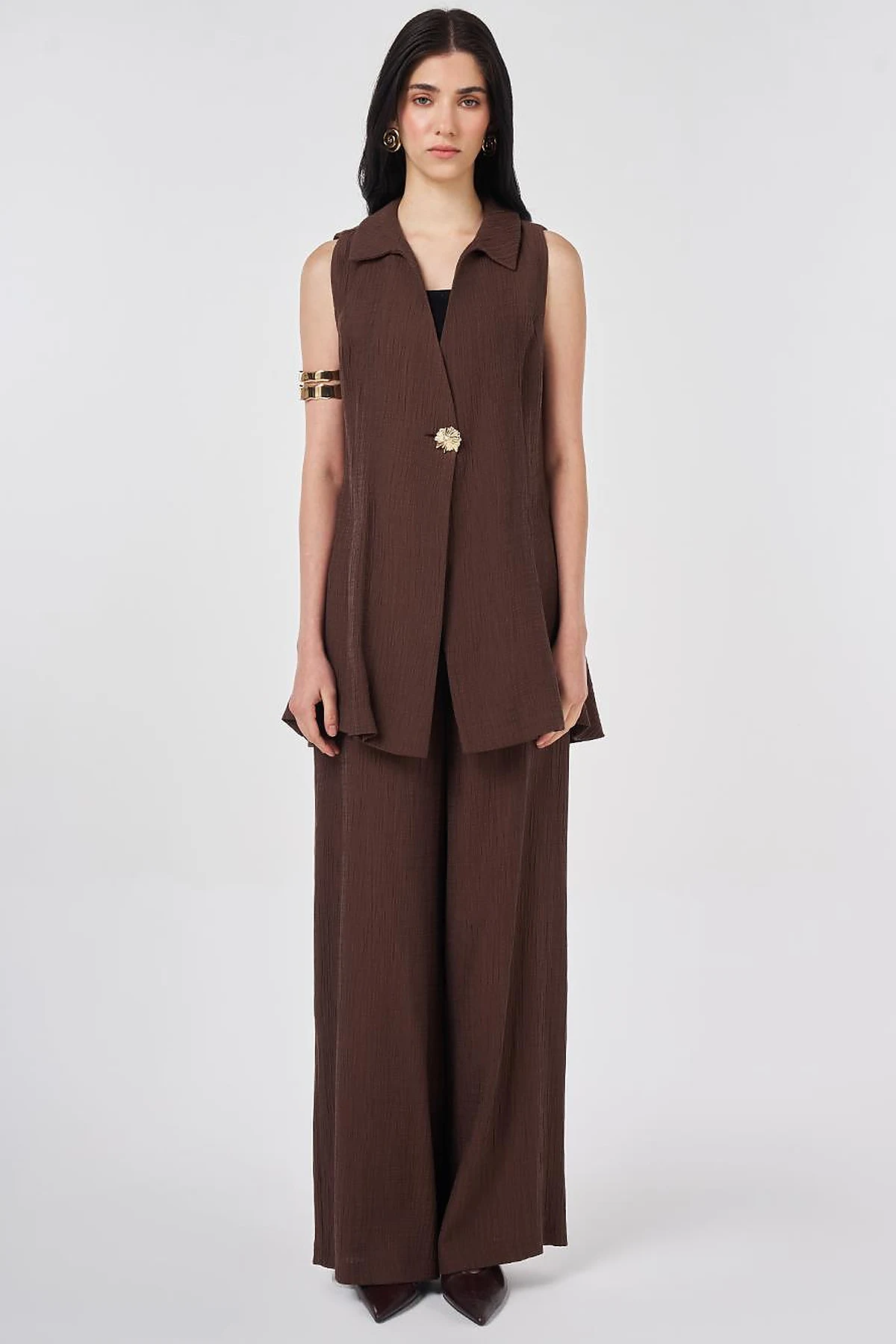 Chocolate Lyocell Viscose Vest Suit