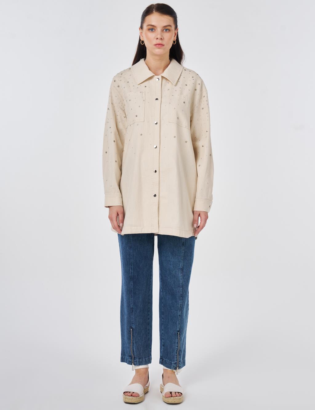 Troque Print Non Denim Jacket Cream