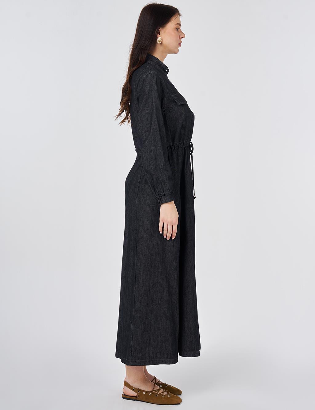 Flap-Pocket Denim Dress Anthracite