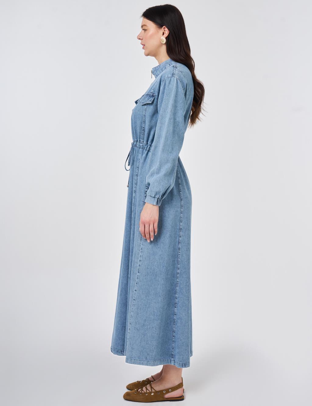 Flap-Pocket Denim Dress Towel Wash