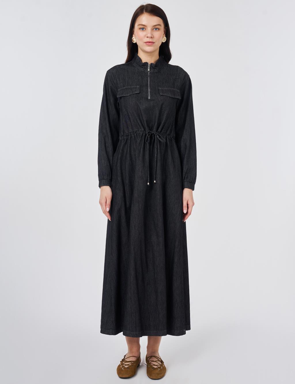 Flap-Pocket Denim Dress Anthracite