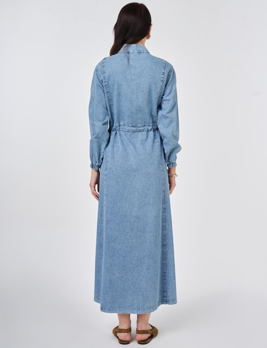Flap-Pocket Denim Dress Towel Wash