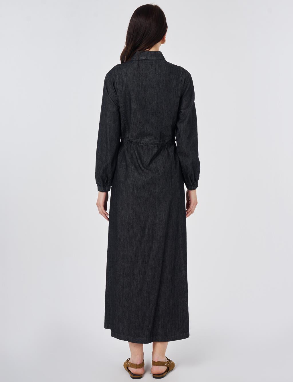 Flap-Pocket Denim Dress Anthracite