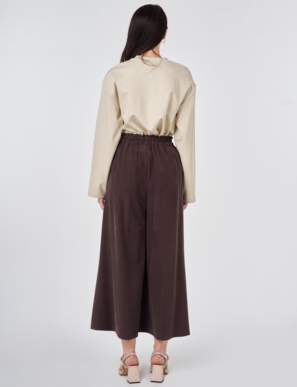 Wide Leg Rayon Trousers Dark Brown
