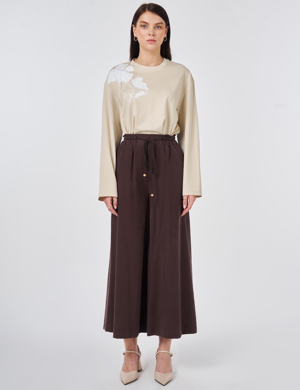 Wide Leg Rayon Trousers Dark Brown