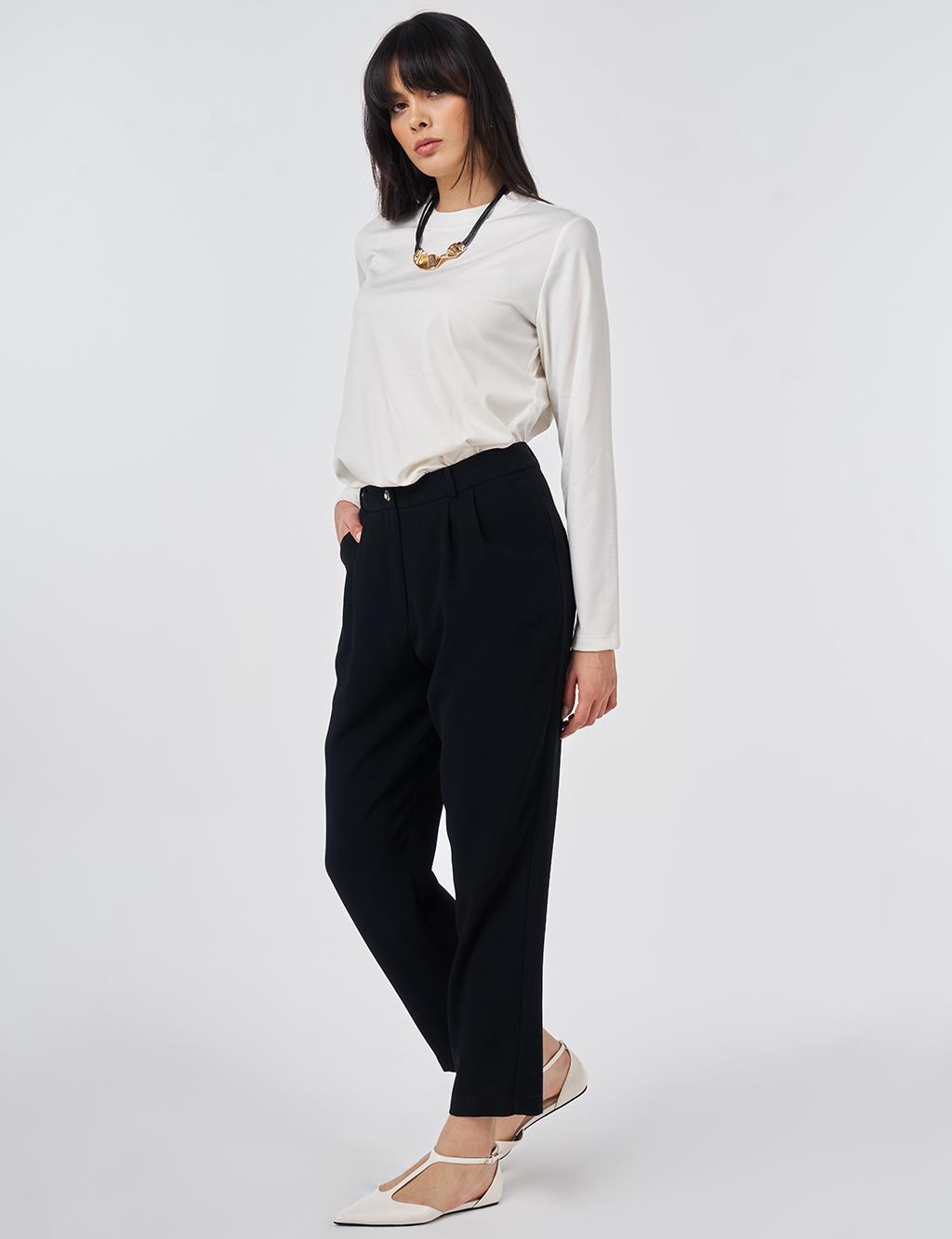 Double Pleated Crepe Trousers Black