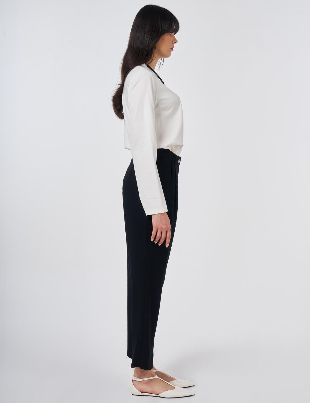 Double Pleated Crepe Trousers Black