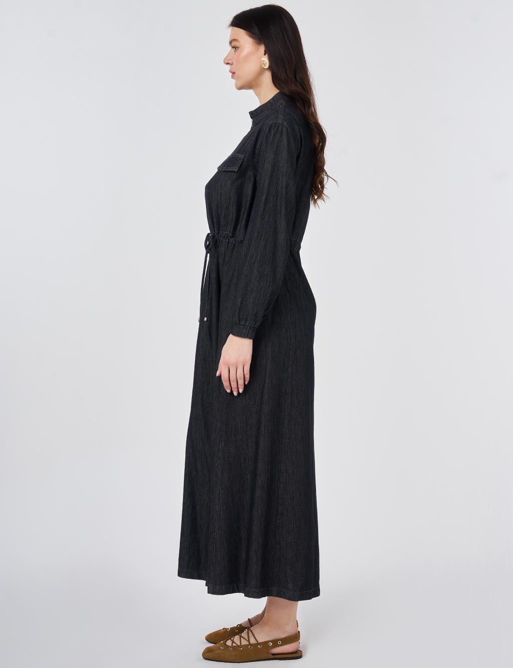 Flap-Pocket Denim Dress Anthracite