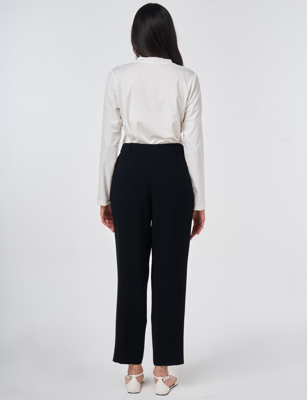 Double Pleated Crepe Trousers Black