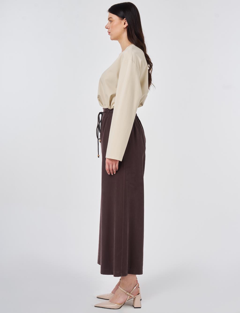 Wide Leg Rayon Trousers Dark Brown