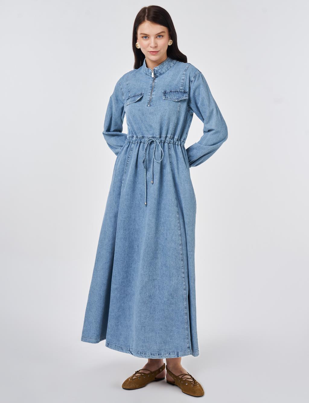 Flap-Pocket Denim Dress Towel Wash