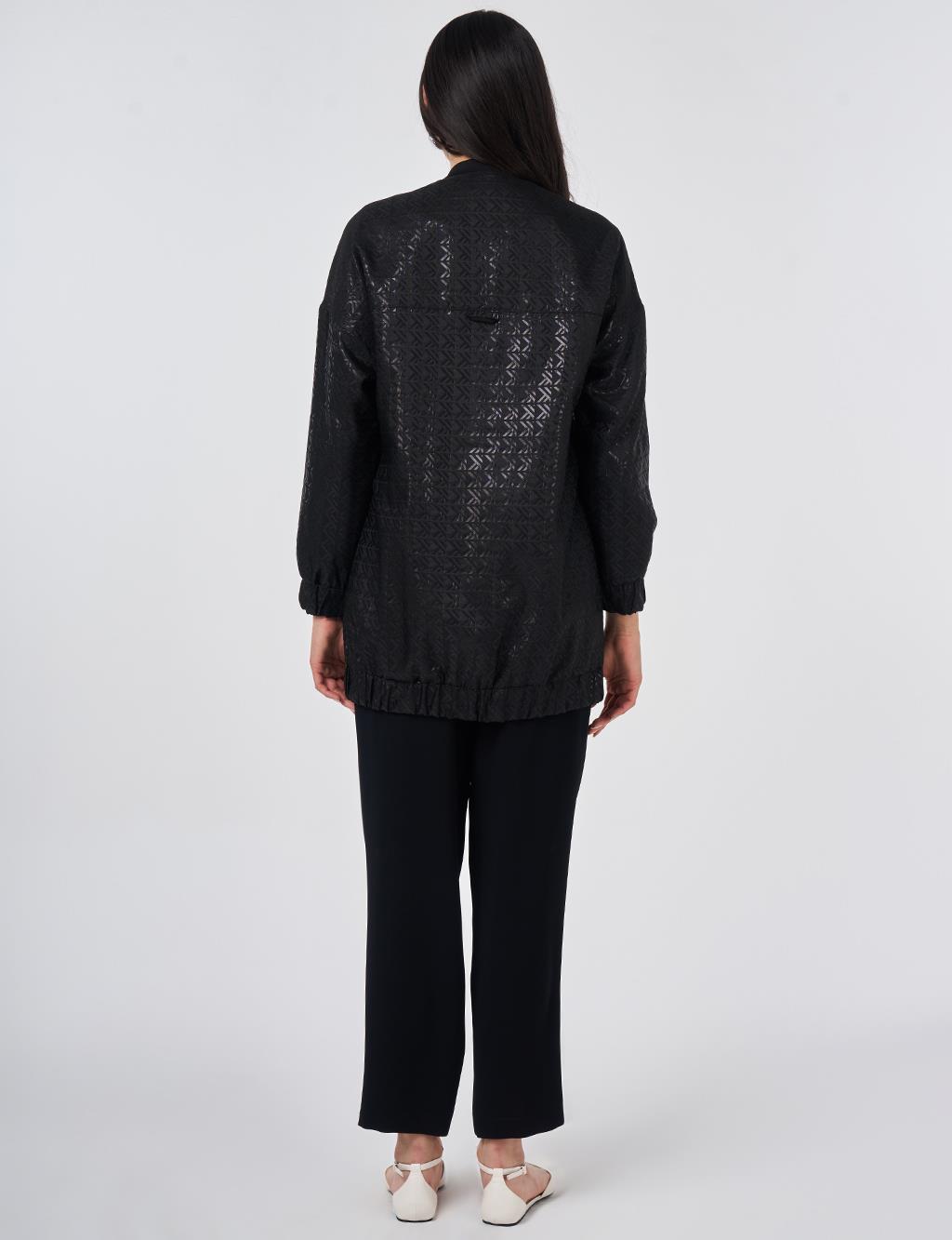 Embroidered Detail Jacquard Jacket Black