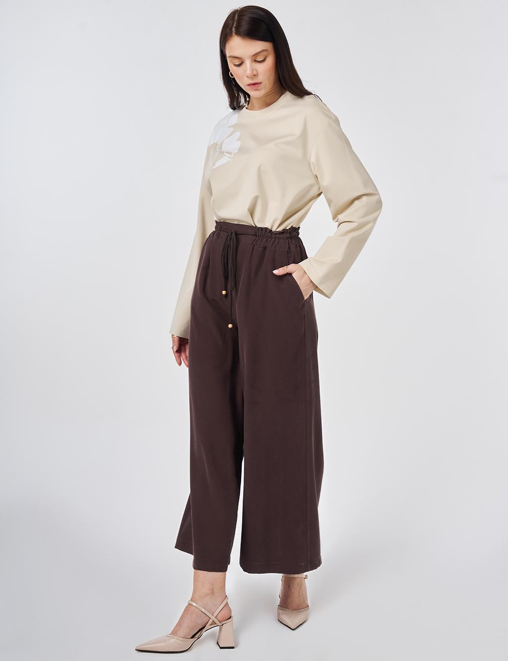 Wide Leg Rayon Trousers Dark Brown
